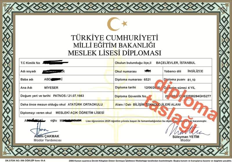 Diploması Örneği